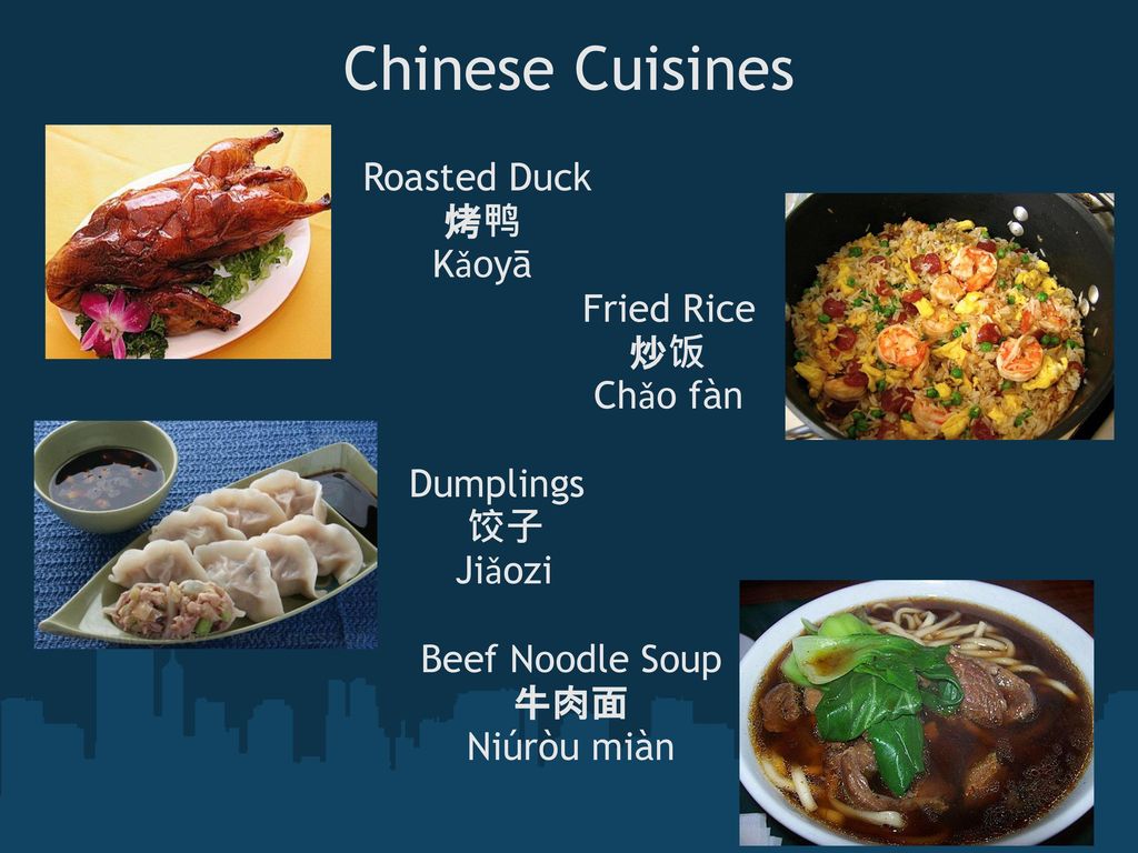Chinese Cuisines Roasted Duck 烤鸭 Kǎoyā Fried Rice 炒饭 Chǎo fàn