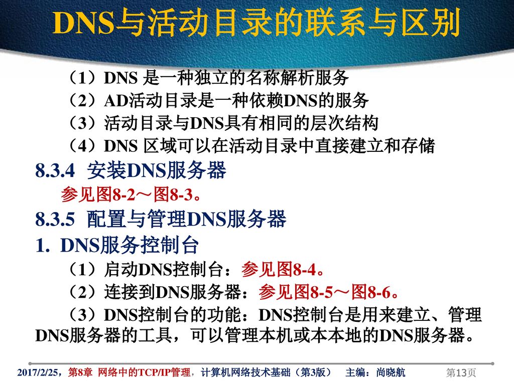 DNS与活动目录的联系与区别 安装DNS服务器 配置与管理DNS服务器 1. DNS服务控制台