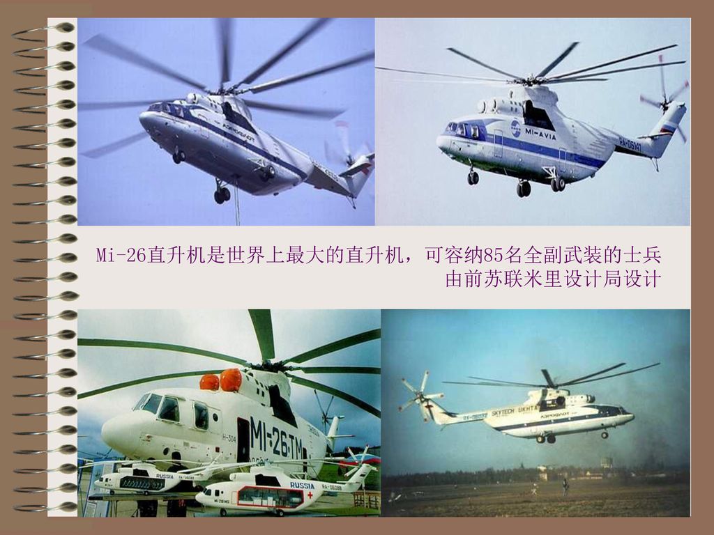 Mi-26直升机是世界上最大的直升机，可容纳85名全副武装的士兵