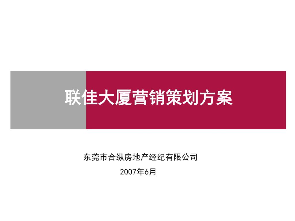 联佳大厦营销策划方案 东莞市合纵房地产经纪有限公司 2007年6月