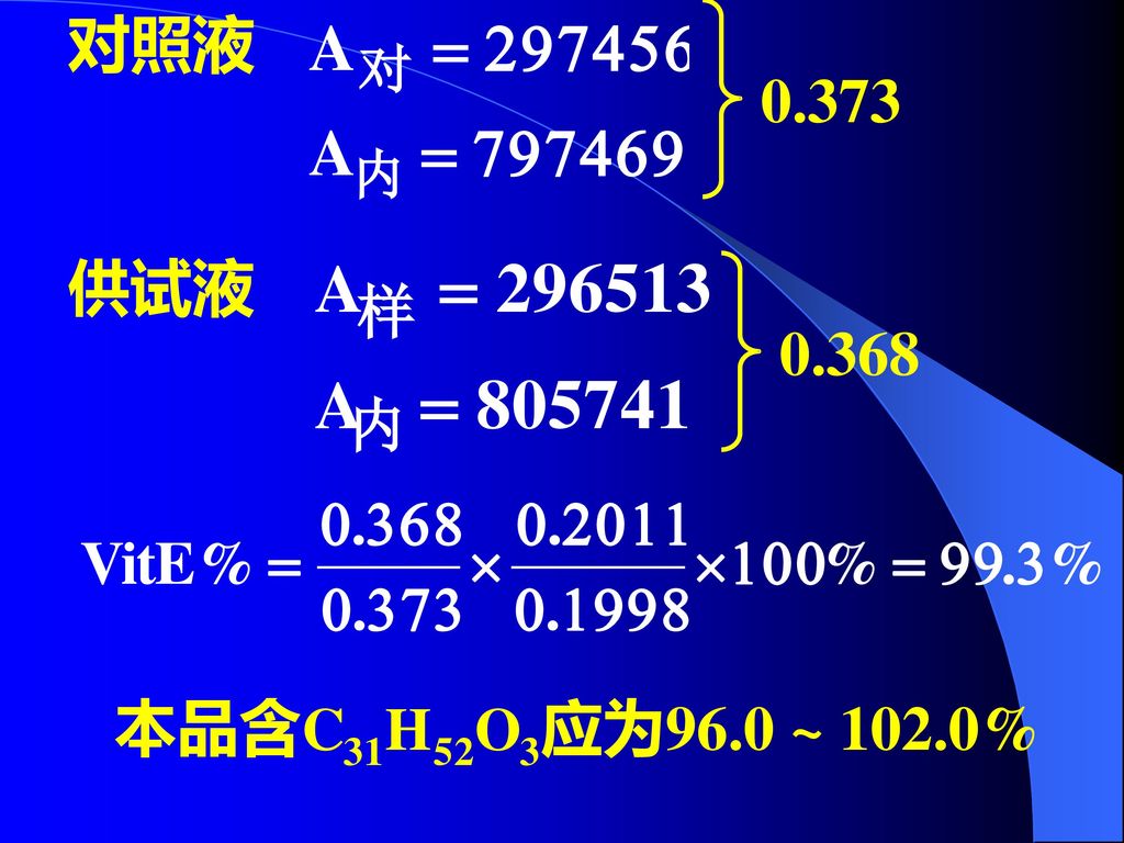 对照液 供试液 本品含C31H52O3应为96.0 ~ 102.0%