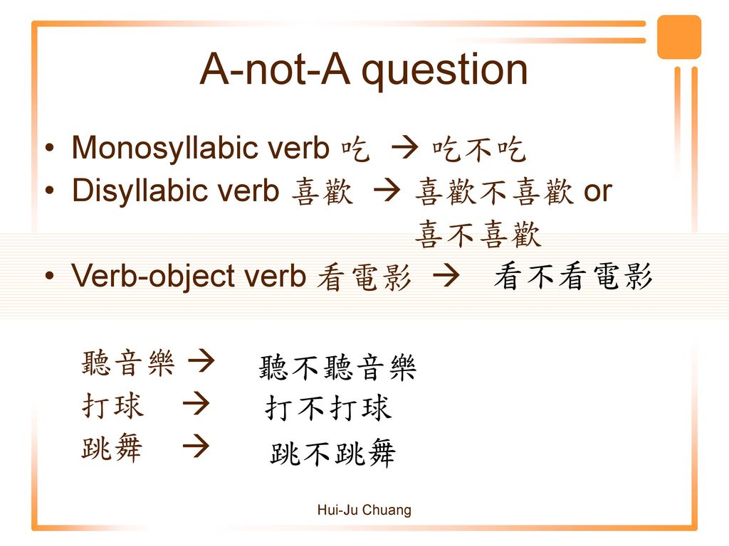 A-not-A question Monosyllabic verb 吃  吃不吃