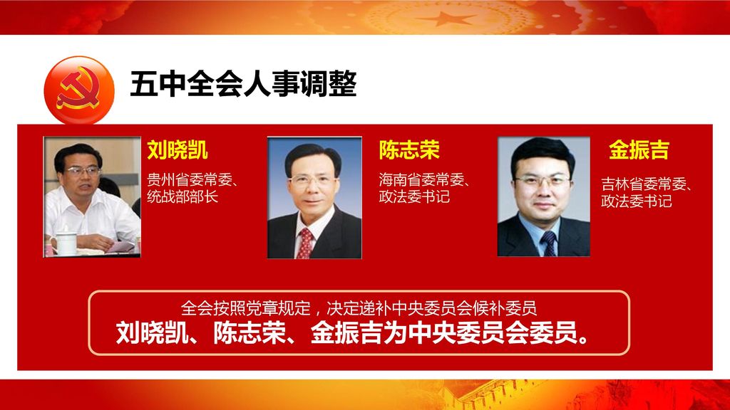 刘晓凯、陈志荣、金振吉为中央委员会委员。