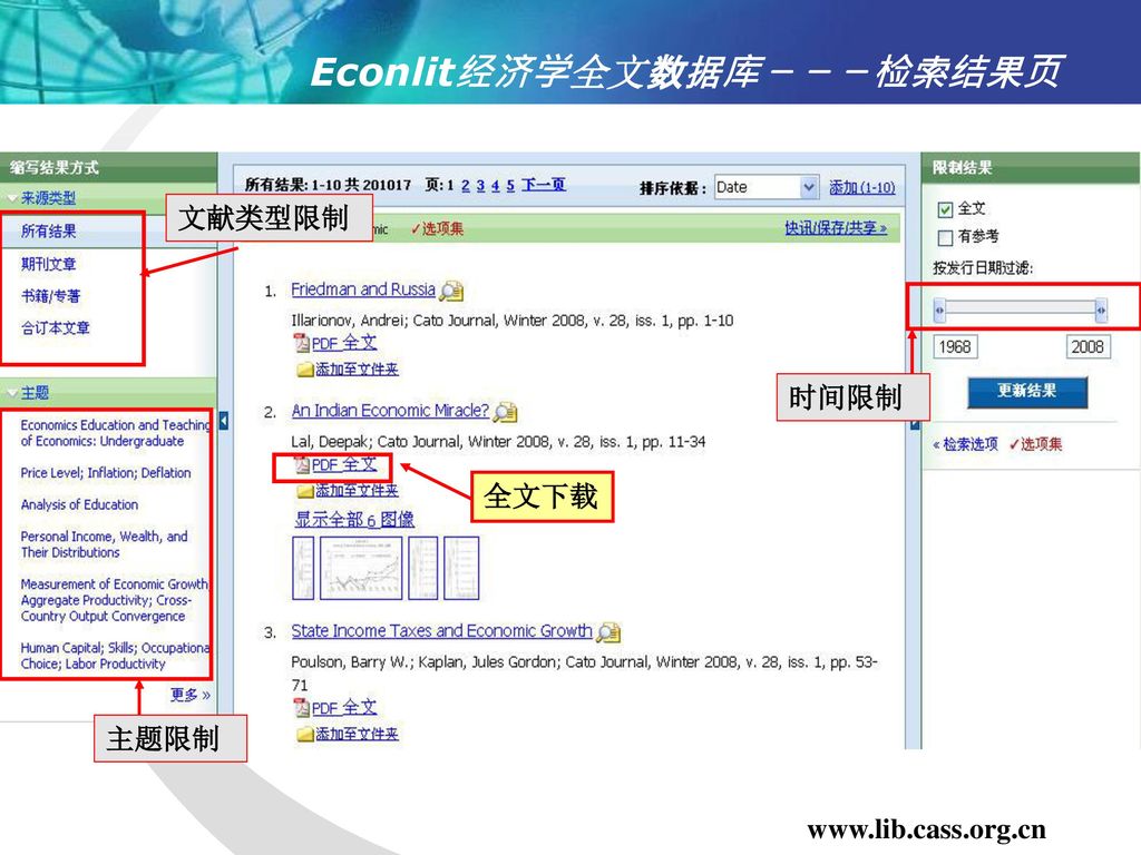 Econlit经济学全文数据库－－－检索结果页