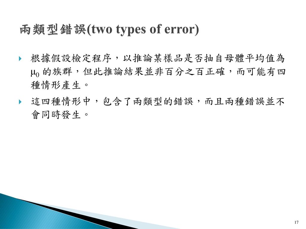 兩類型錯誤(two types of error)