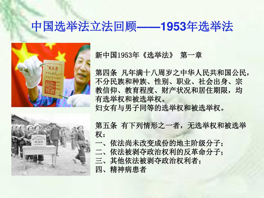 中国选举法立法回顾——1953年选举法 新中国1953年《选举法》 第一章
