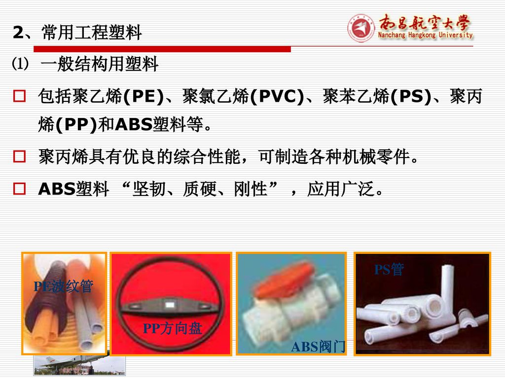 包括聚乙烯(PE)、聚氯乙烯(PVC)、聚苯乙烯(PS)、聚丙烯(PP)和ABS塑料等。