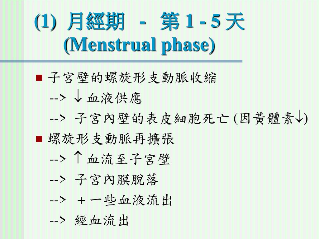 (1) 月經期 - 第 天 (Menstrual phase)