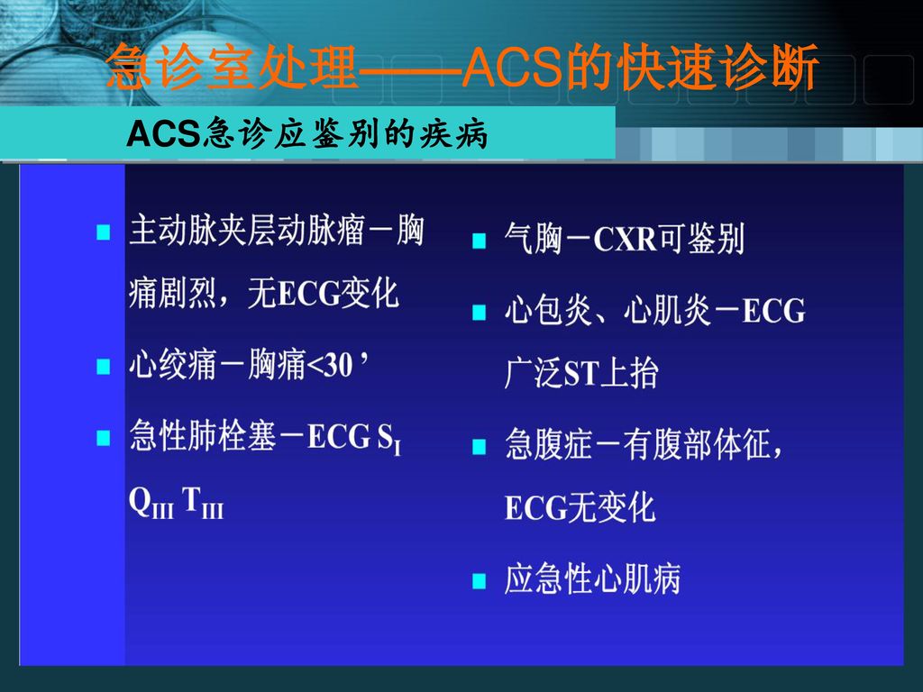 急诊室处理——ACS的快速诊断 ACS急诊应鉴别的疾病