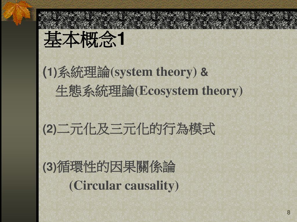 基本概念1 (1)系統理論(system theory) & (Circular causality)
