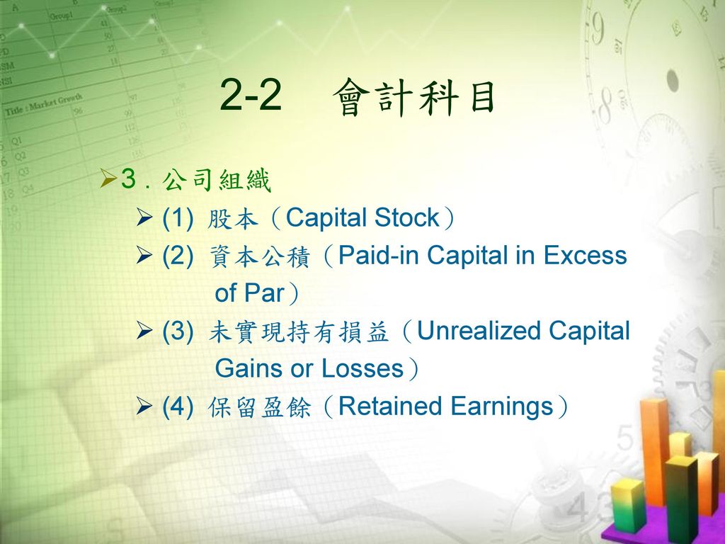 2-2 會計科目 3 . 公司組織 (1) 股本（Capital Stock）