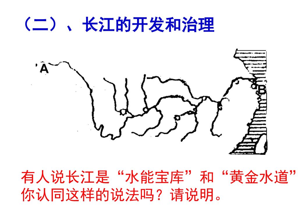 （二）、长江的开发和治理 有人说长江是 水能宝库 和 黄金水道 你认同这样的说法吗？请说明。