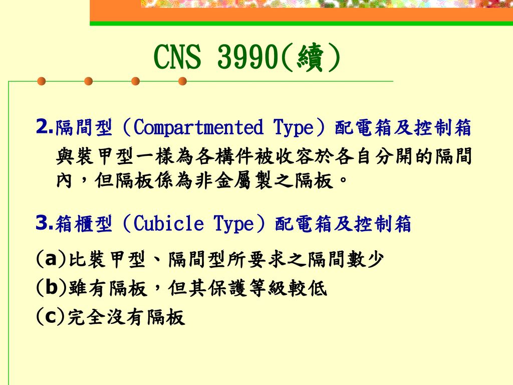 CNS 3990(續) 2.隔間型（Compartmented Type）配電箱及控制箱