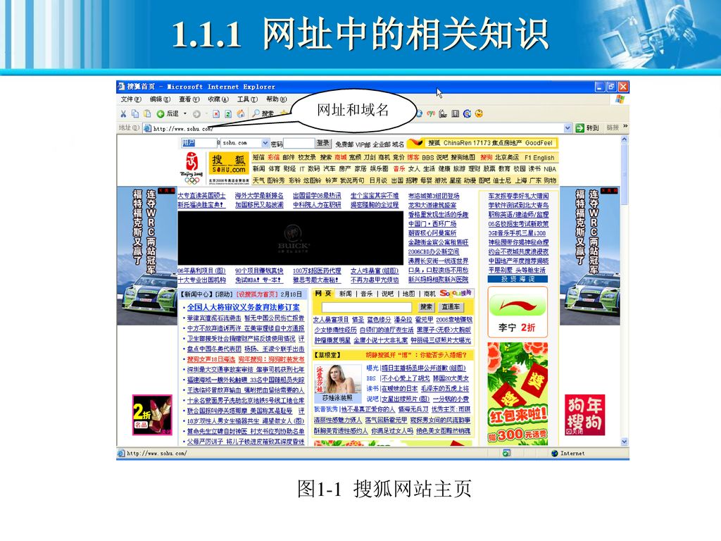 1.1.1 网址中的相关知识 图1-1 搜狐网站主页
