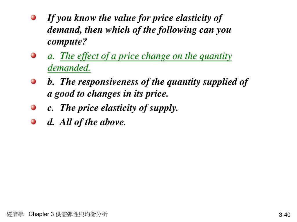 a. The effect of a price change on the quantity demanded.