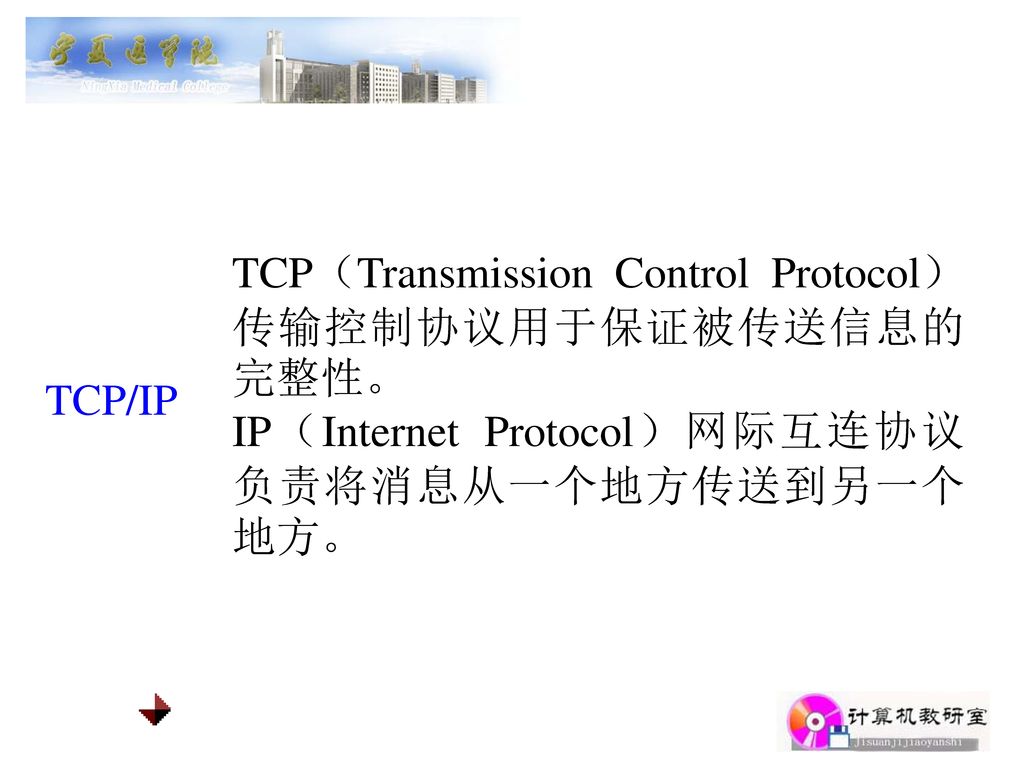 TCP（Transmission Control Protocol）传输控制协议用于保证被传送信息的完整性。