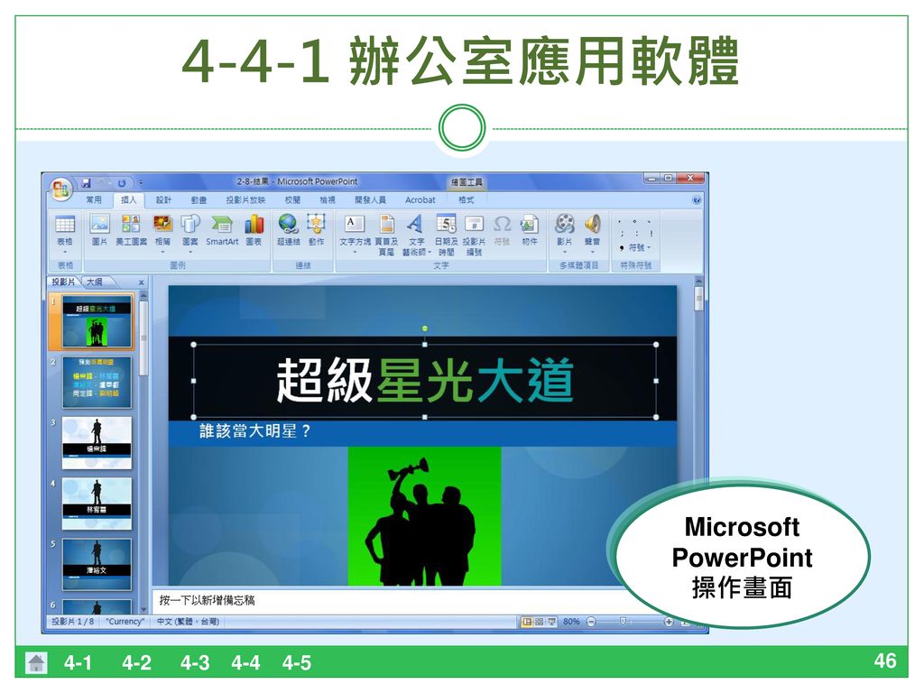 4-4-1 辦公室應用軟體 Microsoft PowerPoint 操作畫面