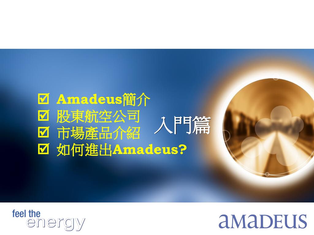 入門篇  Amadeus簡介  股東航空公司  市場產品介紹  如何進出Amadeus
