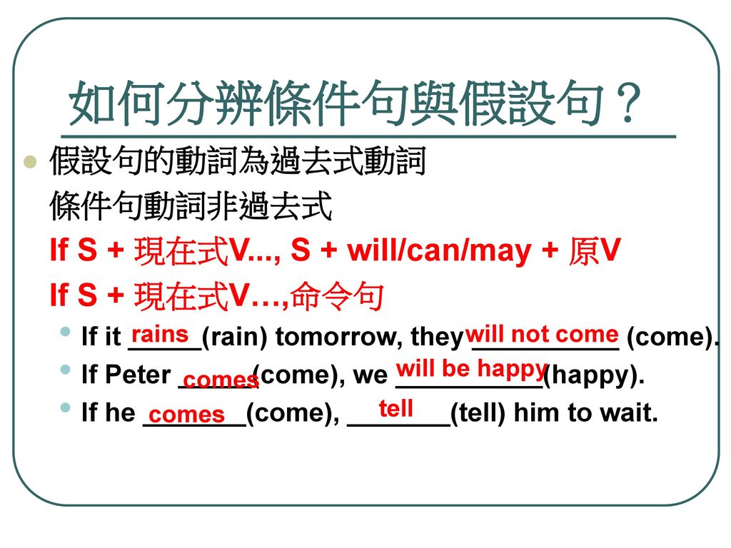 假設語氣乍看之下有點困難可是只要搞懂了就會無敵唷專心聽講 加油 Ppt Download