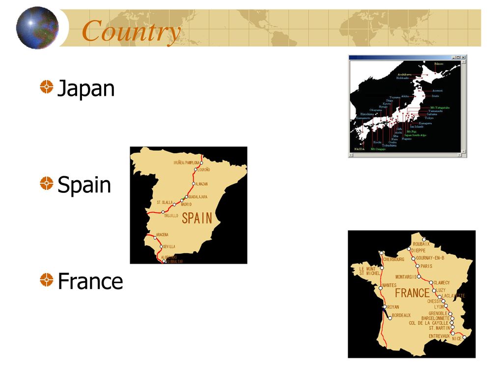 Country Japan Spain France