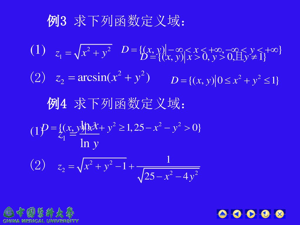 例3 求下列函数定义域： (1) (2) 例4 求下列函数定义域： (1) (2)