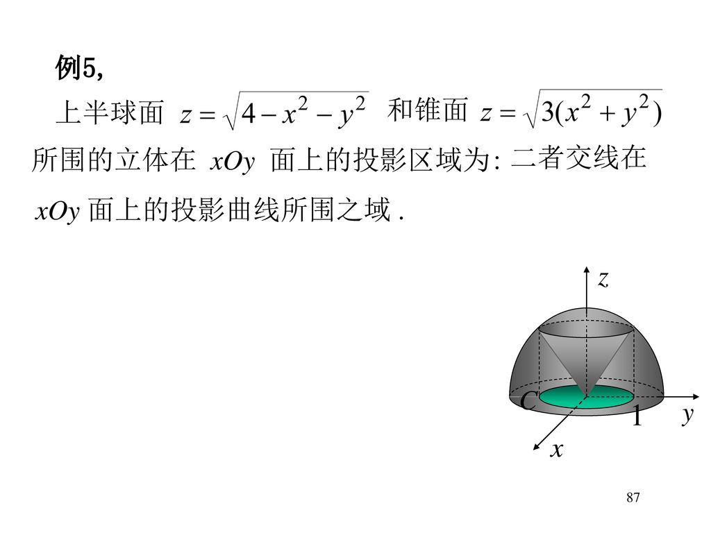 例4,求曲线 在xOy 面上的投影曲线方程 86