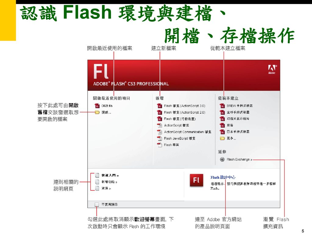 認識 Flash 環境與建檔、 開檔、存檔操作