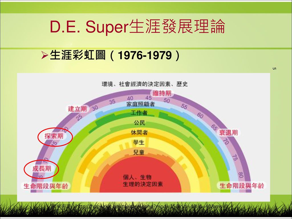 D.E. Super生涯發展理論 生涯彩虹圖（ ）