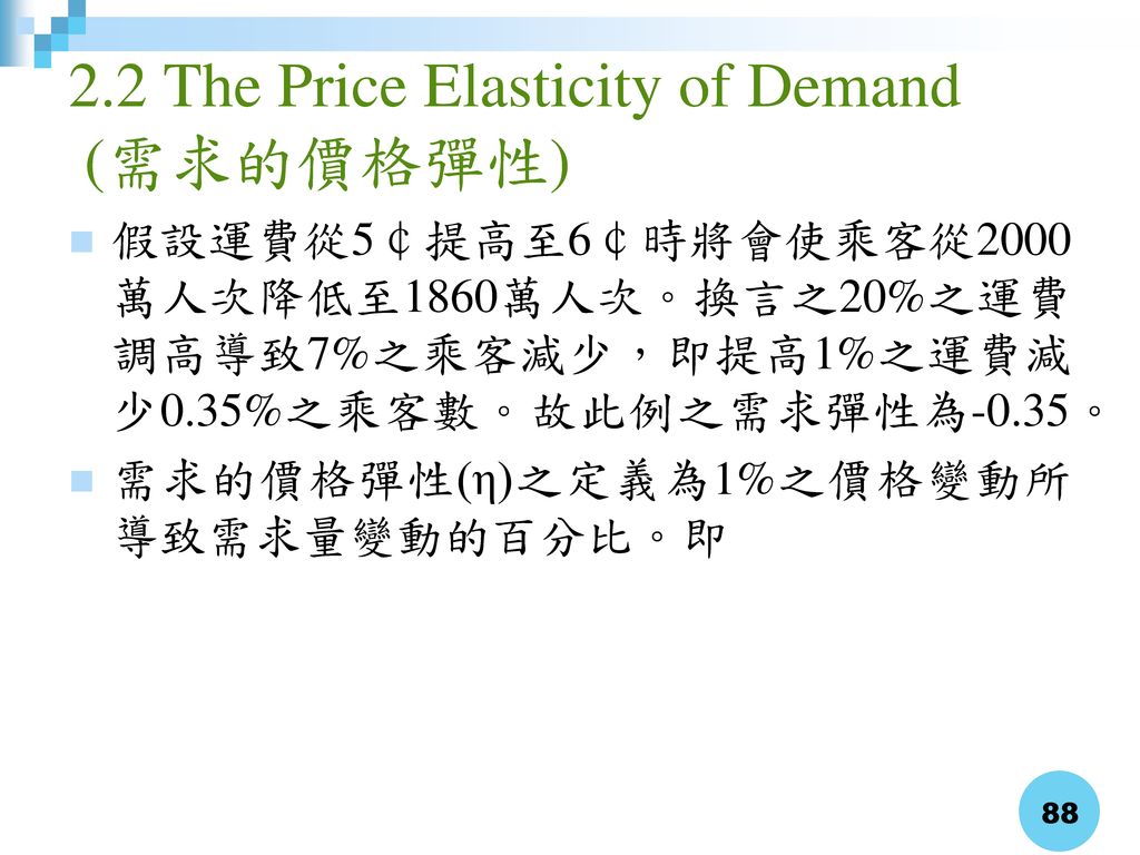 2.2 The Price Elasticity of Demand (需求的價格彈性)