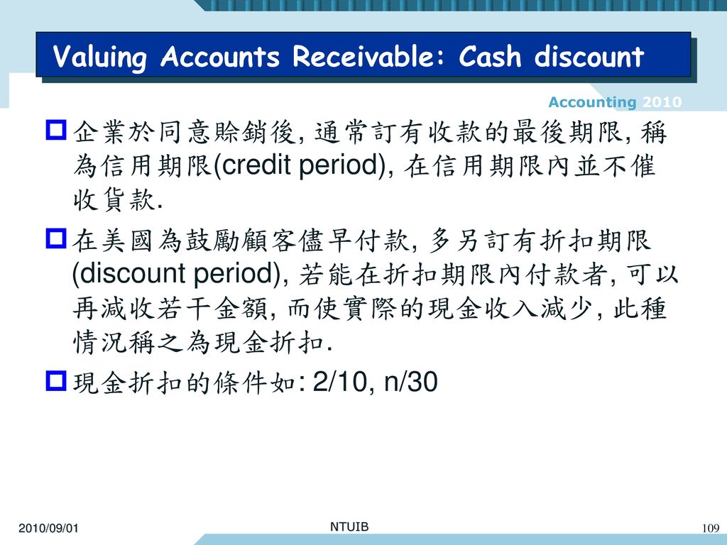 Valuing Accounts Receivable: Cash discount
