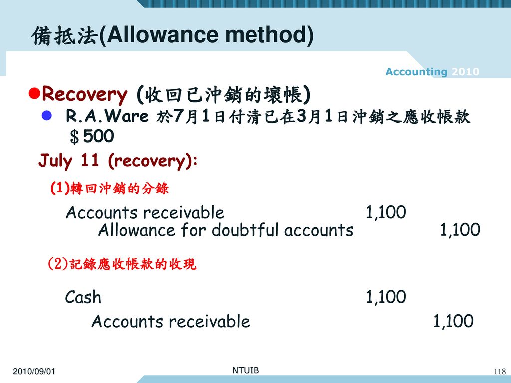 備抵法(Allowance method)