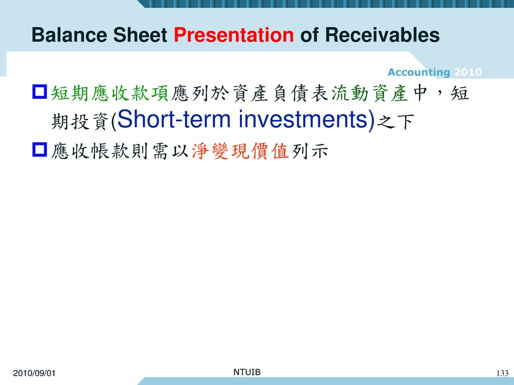Balance Sheet Presentation of Receivables