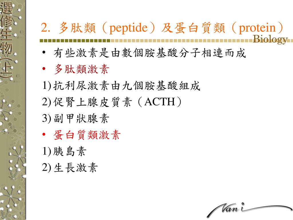 2. 多肽類（peptide）及蛋白質類（protein）