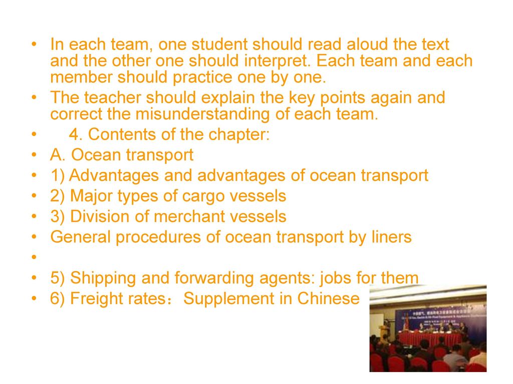In each team, one student should read aloud the text and the other one should interpret. Each team and each member should practice one by one.