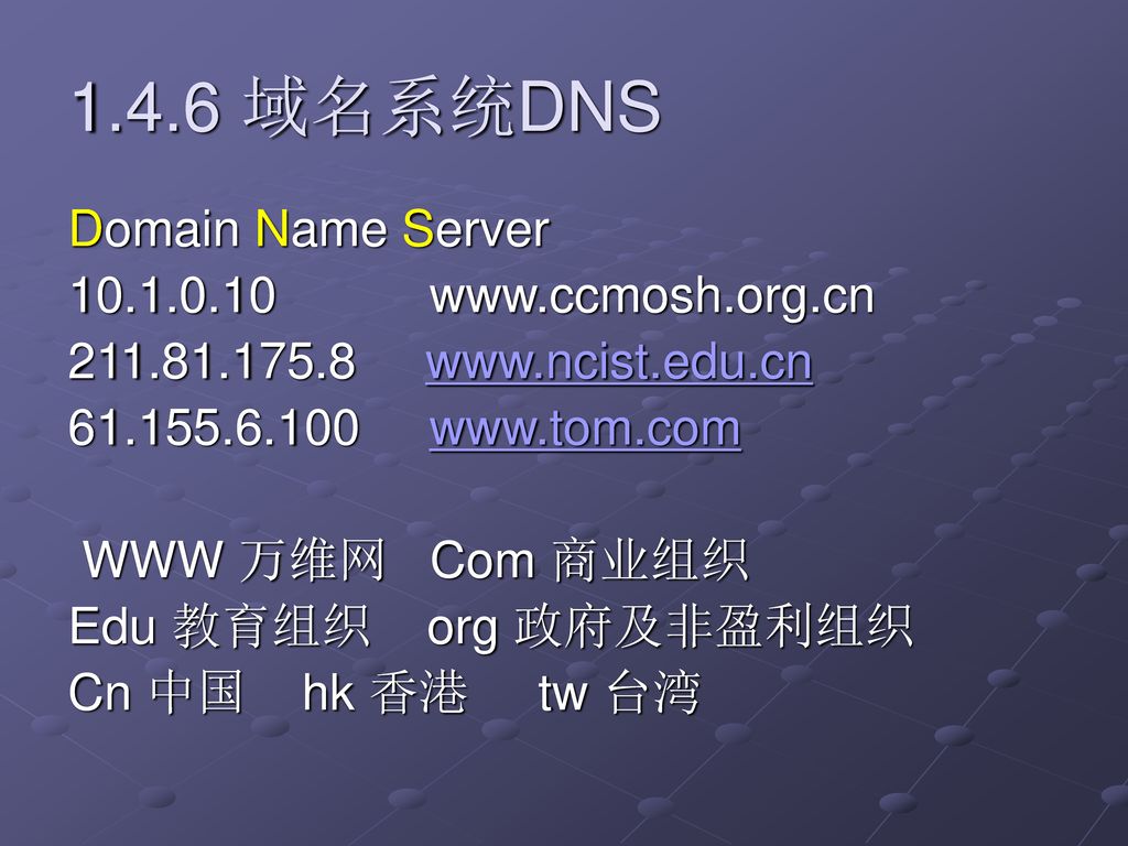 1.4.6 域名系统DNS Domain Name Server