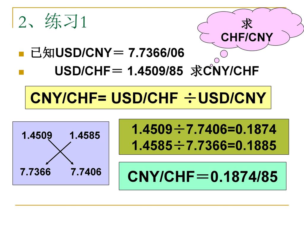 CNY/CHF= USD/CHF ÷USD/CNY