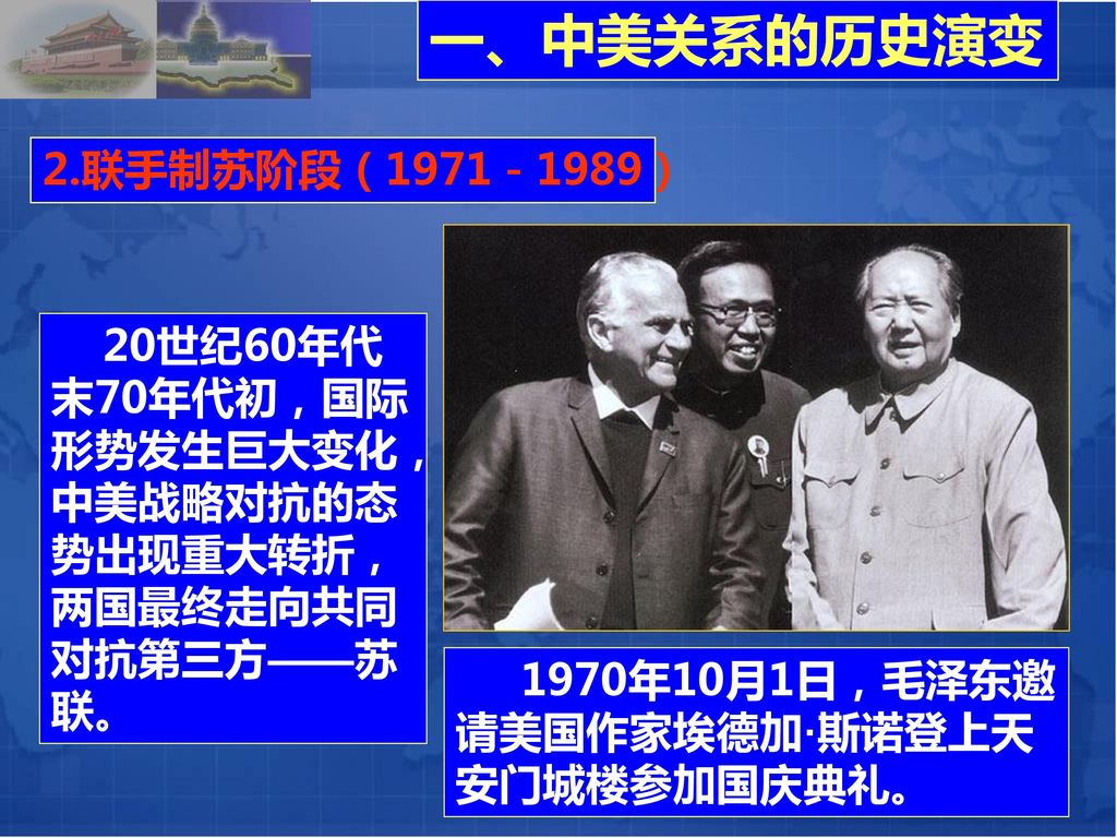 一、中美关系的历史演变 2.联手制苏阶段（1971－1989）