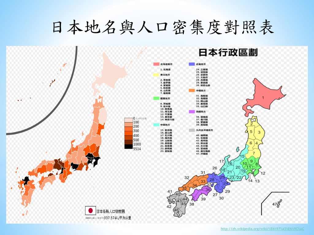 日本地名與人口密集度對照表