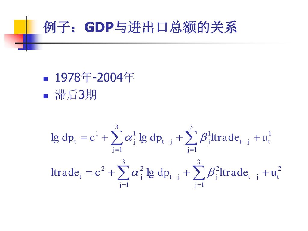 例子：GDP与进出口总额的关系 1978年-2004年 滞后3期