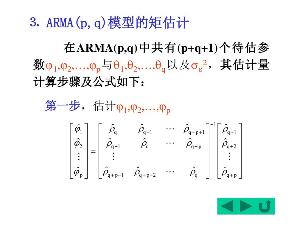 ⒊ ARMA(p,q)模型的矩估计 第一步，估计1,2,,p