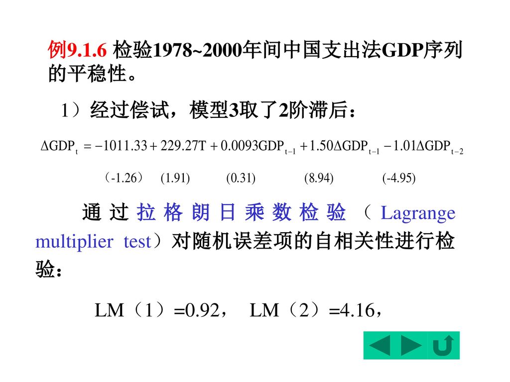 例9.1.6 检验1978~2000年间中国支出法GDP序列的平稳性。