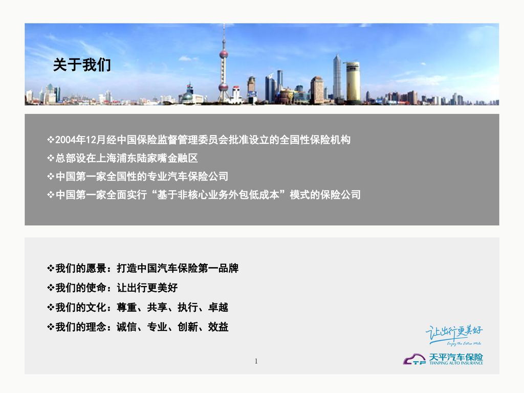 关于我们 2004年12月经中国保险监督管理委员会批准设立的全国性保险机构 总部设在上海浦东陆家嘴金融区 中国第一家全国性的专业汽车保险公司