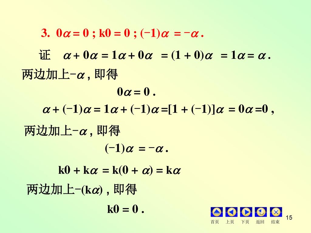 3. 0 = 0 ; k0 = 0 ; (-1) = - . 证  + 0 = 1 + 0 = (1 + 0)