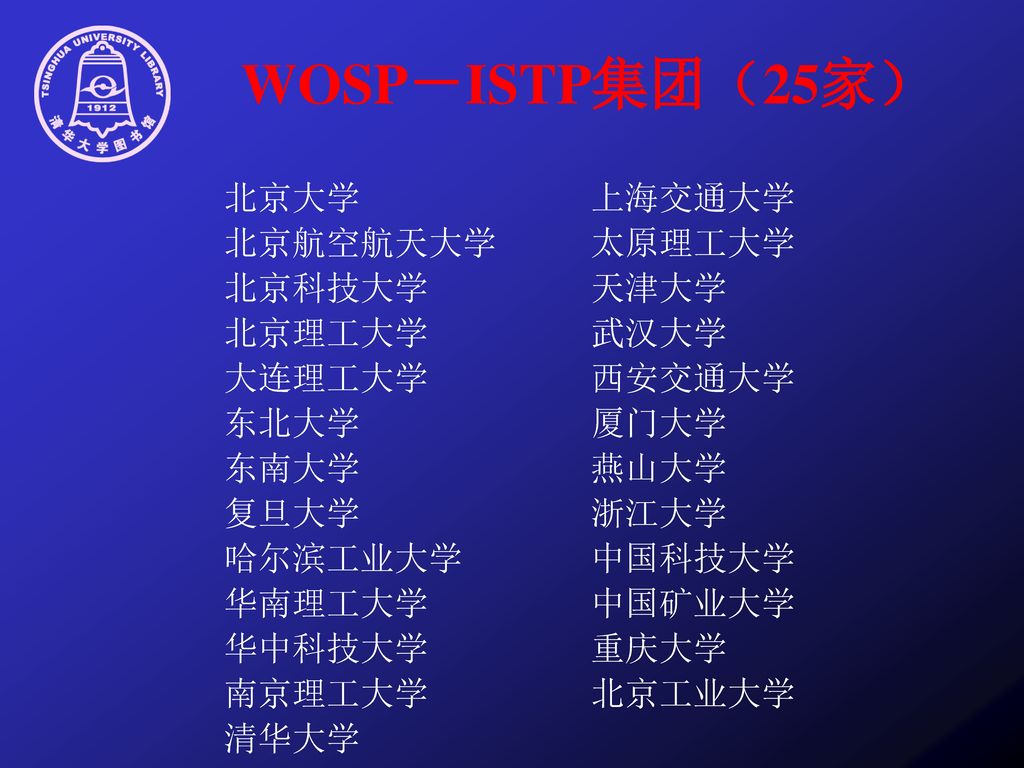 WOSP－ISTP集团（25家） 北京大学 上海交通大学 北京航空航天大学 太原理工大学