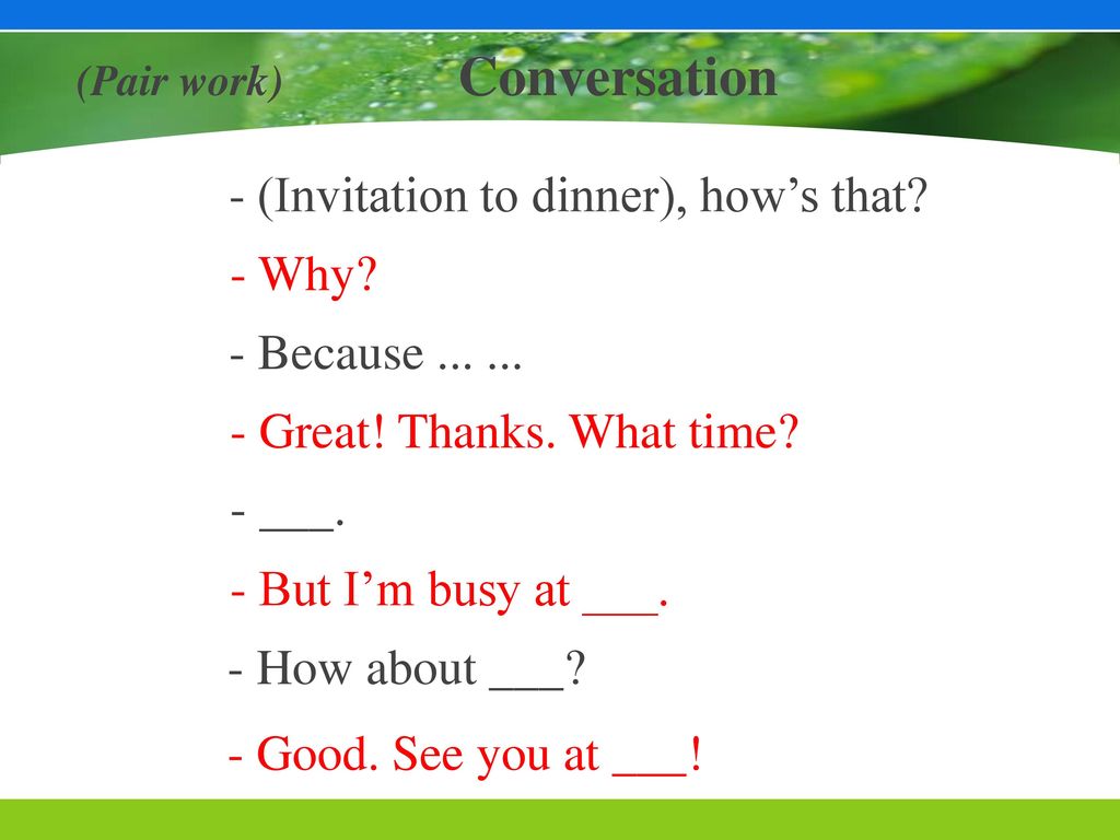 (Pair work) Conversation