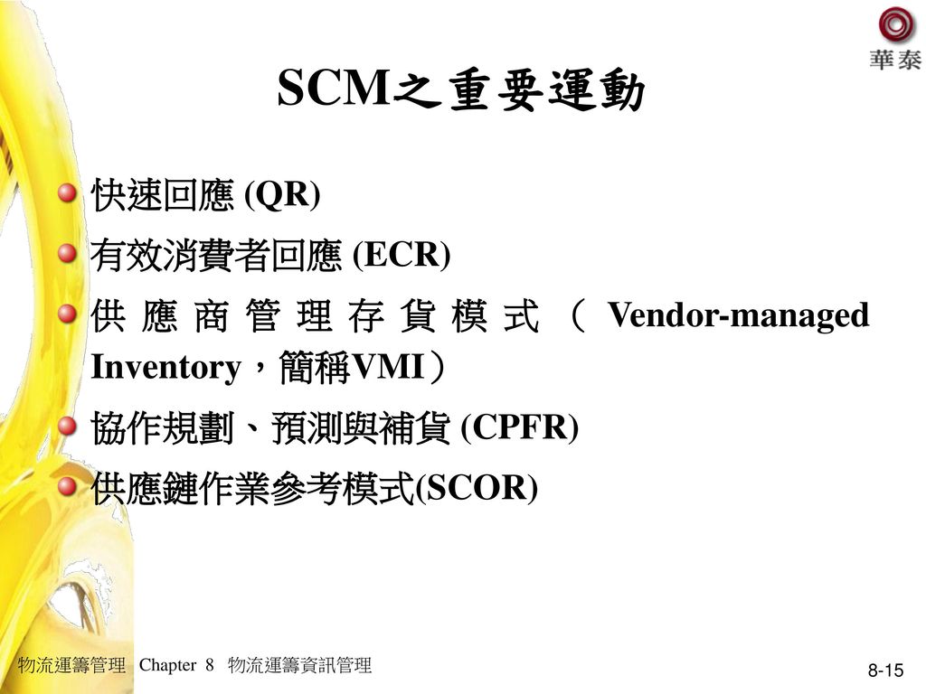 SCM之重要運動 快速回應 (QR) 有效消費者回應 (ECR)