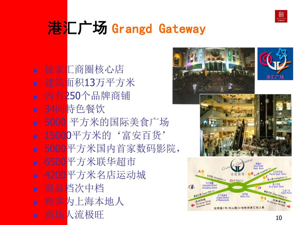 港汇广场 Grangd Gateway 徐家汇商圈核心店 建筑面积13万平方米 内有250个品牌商铺 34间特色餐饮