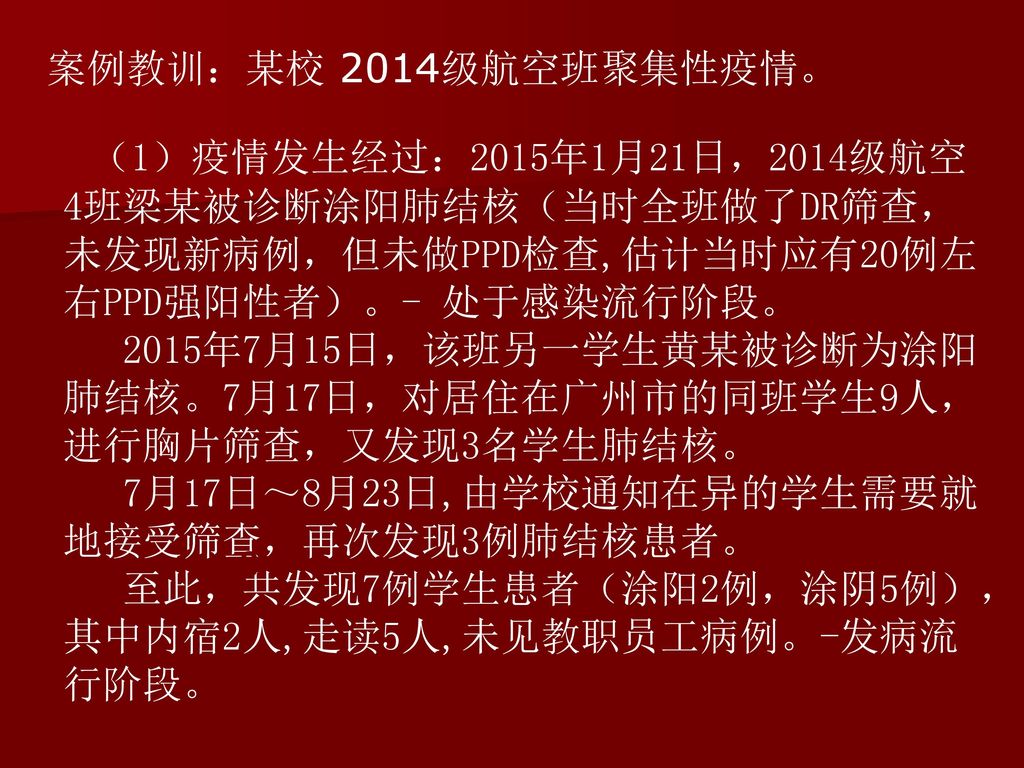 2015年7月15日，该班另一学生黄某被诊断为涂阳肺结核。7月17日，对居住在广州市的同班学生9人，进行胸片筛查，又发现3名学生肺结核。