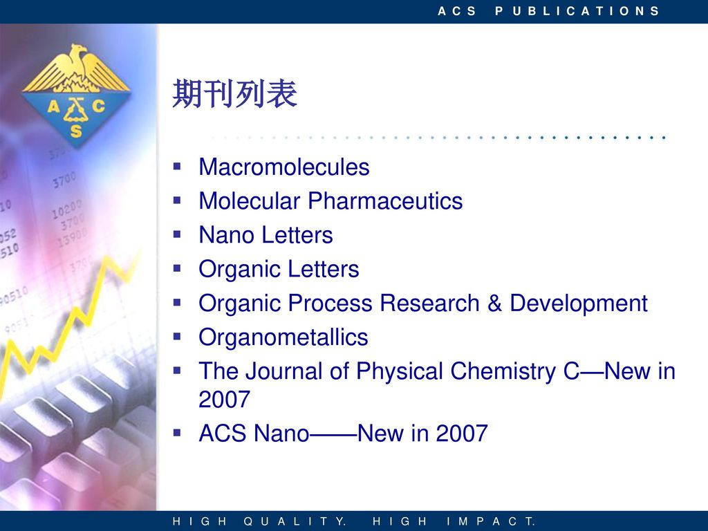 期刊列表 Macromolecules Molecular Pharmaceutics Nano Letters