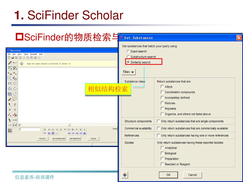 1. SciFinder Scholar SciFinder的物质检索与分析 相似结构检索 信息素养-培训课件